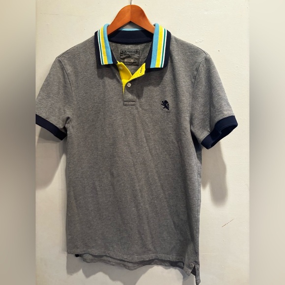 Express Gray Polo with Vibrant Collar casual bright collar size medium fitted - Picture 2 of 10